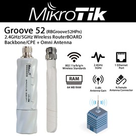 Mikrotik Groove-52HPn wireless RouterBOARD 2.4GHz/5GHz Backbone/CPE, N-male connector, one 10/100 Ethernet port with PoE support + Altelix AUV2458G4-NF Multi-Band 2.4/4.9/5GHz 4dBi WiFi Omni Antenna -