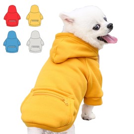 Dog Hoodie for Small Medium Large Dogs,Fleece Hoodie for Dogs with Zipper Pocket,Fall Winter Warm Cat Puppy Sweatshirts(Yellow,XS)