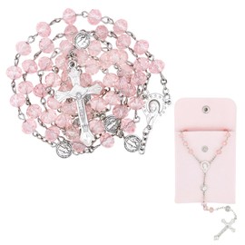 Rosary for Women - Catholic Prayer Rosary Beads Necklace with Crucifix Cross, Perfect Catholic Gifts for Women, With a Pink Velvet Gift Bag ﻿