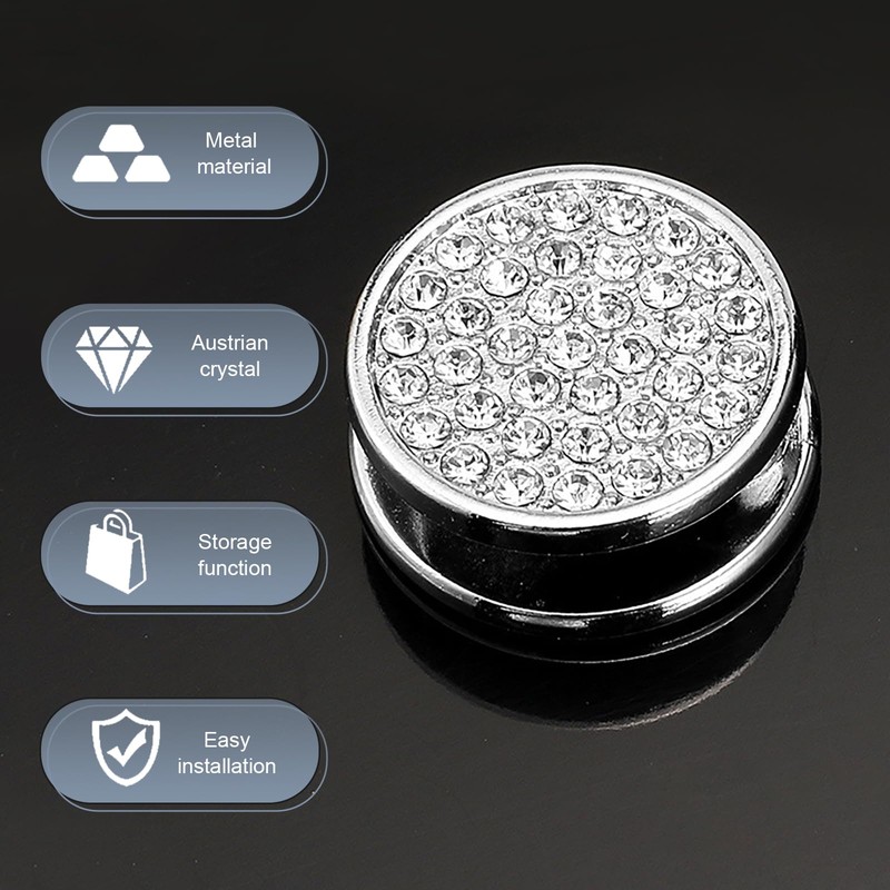 DACIRTY 4 PCS Bling Car Mini Hooks, Rhinestone Encrusted Round