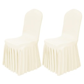 Babenest 2pcs Chair Cover with Long Skirt, Washable Universal Parson Chair Protector, Anti-Dirty Stretchy Dining Room Skirted Chair Slipcover Extended Version for Home, Hotel, Ceremony, Party(Ivoy)