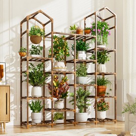 EnHomee Plant Stand Indoor Plant Stands Outdoor Tall Plant Shelf for 15-21 Pots Corner Tiered Plants Stands for Multiple Plants Wood Hanging Plants Holder for Garden Balcony Patio Window Porch