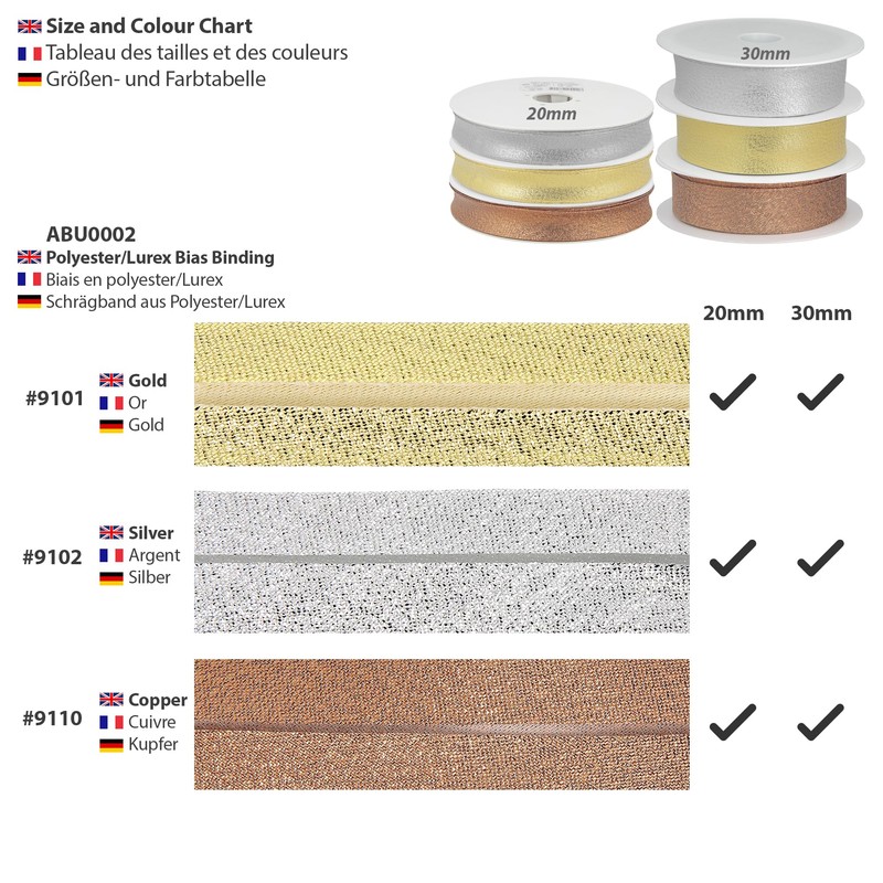 Les Petits Rubans Nastro sbieco metallizzato luccicante, 80% Poliestere 20%