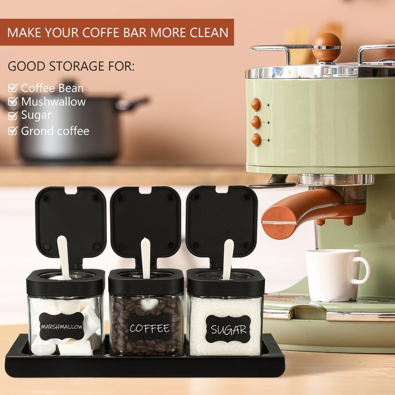 Suclain 3 Pcs Glass Coffee Station Organizer Set Coffee Containers