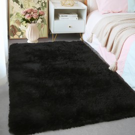 KCHOWUA 3x5 Rug for Bedroom Fluffy Rugs Black Rug for Living Room Plush Machine Washable Rug for Kids Baby Room Nursery Non Slip Soft Shag Small Area Rug Comfy Shaggy Pet Carpet for Dorm Fuzzy Floor