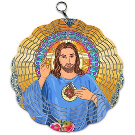 Christian Jesus Faith Wind Spinner Art 10 inch for Garden Decor with Swivel Hook, Double Sided Circle Hanging Wind Religious Tree Hanger for Yard Porch Front Door