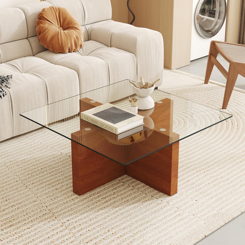 UELKS Tempered Glass Table Top, 36" Square Glass Table Top