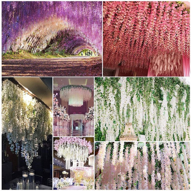 SZJH 12pcs 3.6 Feet/Piece Artificial Fake Wisteria Vine Ratta Hanging