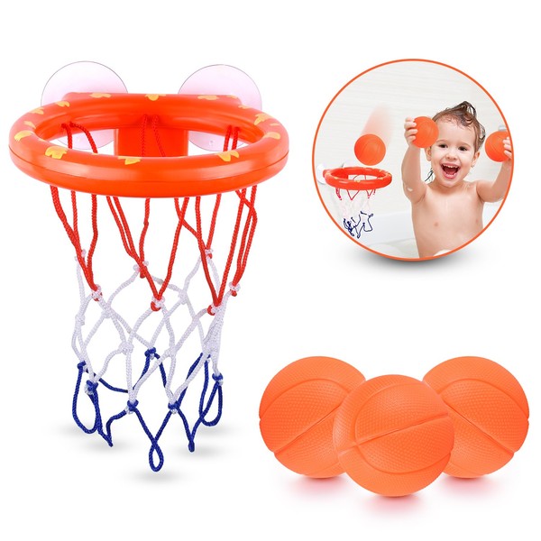 BRITENWAY Fun Basketball Hoop & Balls Playset for Little Boys & Girls | Bathtub Shooting Game for Kids & Toddlers | Suctions Cups That Stick to Any Flat Surface + 3 Balls Included