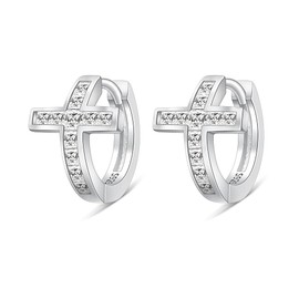 Cross Hoop Earrings Sterling Silver Cross Earrings for Women Huggie Jewelry Mothers Day Gifts for Women Men