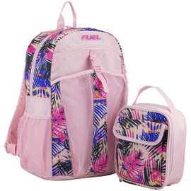 FUEL Teens Student Water Resistant Backpack Set Lunch Bookbag Bag Soft Reusable Insulated Cooler Lunch Box Thermal Travel Office Lunch Bag, Tropical Palm Print