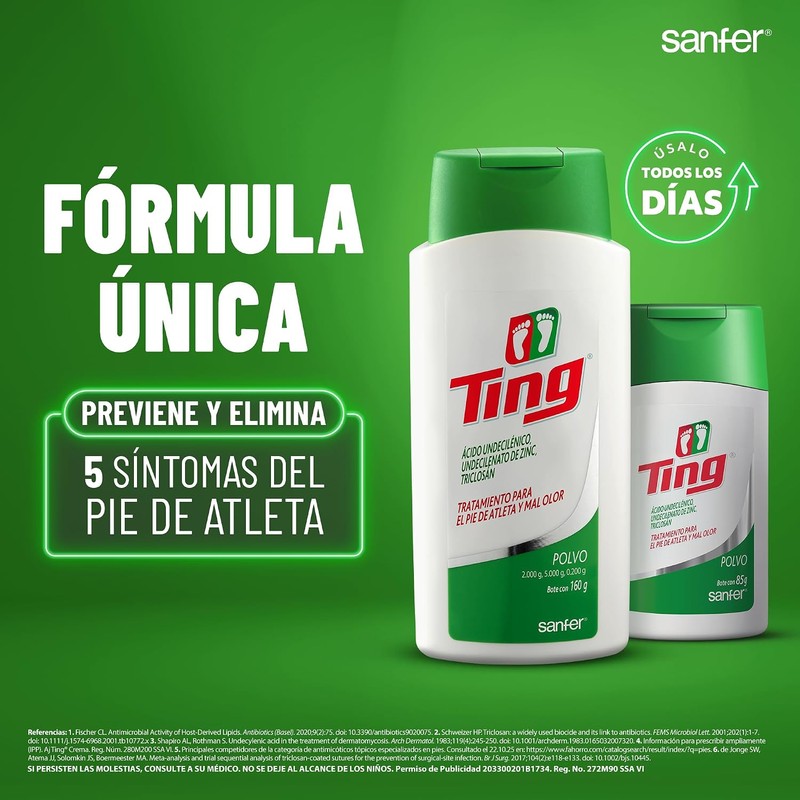 Ting Polvo Talco Antimicótico para Pies Control de Humedad, 85