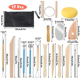 17Pcs Clay Sculpting Tools for Polymer, Air Dry Clay Tools Sculpting, Embossing Pattern Pottery Tool Kit, Smooth Wooden Handles Ceramic Tool for Trimming