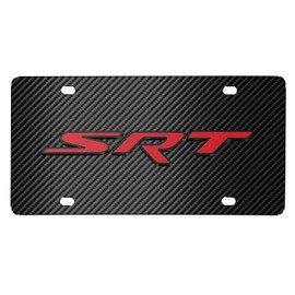 iPick Image for Dodge Jeep SRT in Red 3D Logo Black Carbon Fiber Patten Steel License Plate for Decorative