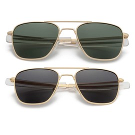 JOVAKIT Men's Polarized Aviator Sunglasses Retro Military Style Pilot Sun Glasses Bayonet Temples UV400 Protection (Gold/Green+Gold/Grey)