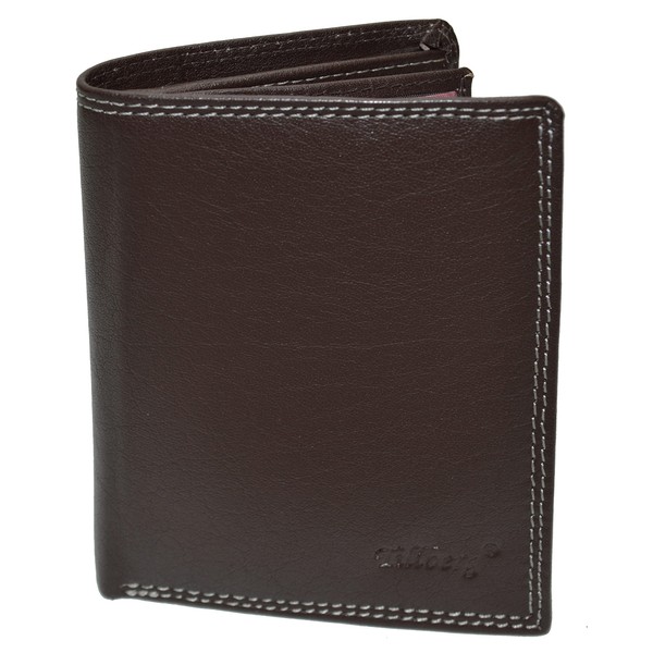 flevado Men's Wallet Full Leather RFID Protection Transparent Compartment Double