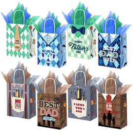 FCKLVMC 12 Pcs Fathers Day Gift Bags, Fathers Day Gift Bag with Handle for Men Father'S Day Birthday Party Decor Favor(8.27x6.3x3.15in)
