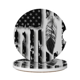 Car Coasters for Cup Holders, 2 Pack Absorbent Ceramic Anti Slip Universal Car Interior Accessories 2.56 Inch Cup Coaster for Women Men - Eagle American Flag