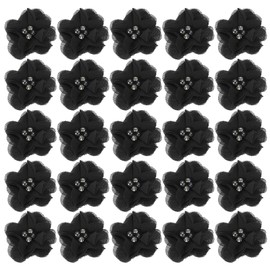 PATIKIL 2" Chiffon Flowers, 30Pcs Fabric Flowers Sewing Appliques Embellishments with Rhinestone Pearl for DIY Crafts Wedding Headbands Party Decoration, Black