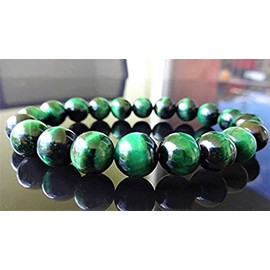 Tiger eye Tiger's eye Wrist Mala Beads Stretch bracelet 7.5" Inches 3rd Chakra throat chakra healing crystals Grounding Integrity Will power Intution Insomnia (Green, Bead size 10mm)
