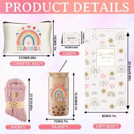 DHQH Teacher Christmas Gifts,Teacher Appreciation Gift for Women, Birthday Thank You Gifts Basket with 16OZ Glass Cup Makeup Bag