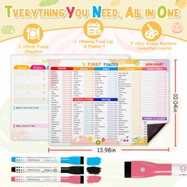 NOKOGMT 101 Foods Before 1 Checklist Magnet – Baby Food Chart & First Foods Fridge Magnet – Baby First Foods Tracker with Weekly Meal Planner – Dry Erase Baby Food Tracker Fridge Magnet with 3 Markers