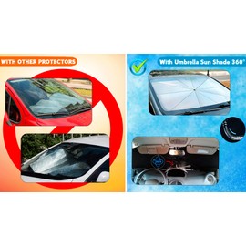 [2025 Upgrade] 360° Windshield Sun Shade Umbrella for Car, UV Protection & Cooling [Newest Nano Aerogel Insulation] 99% Sun Protection for Interior, Innovative Bendable Shaft, Universal Size (Large)