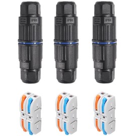 3PCS IP68 Waterproof Electrical Cable Connector, Outdoor 2 Way Junction Box, Waterproof Wire Connectors with Replaceable Lever Wire Connectors for AWG 28-12, Quick Screwless Installation