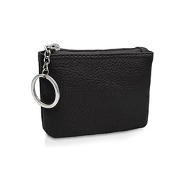 AfitLulu Coin Purse Keychain, PU Leather Coin Purse Pouch with Keyring & Zipper, Change Purse for Women Men (Black)