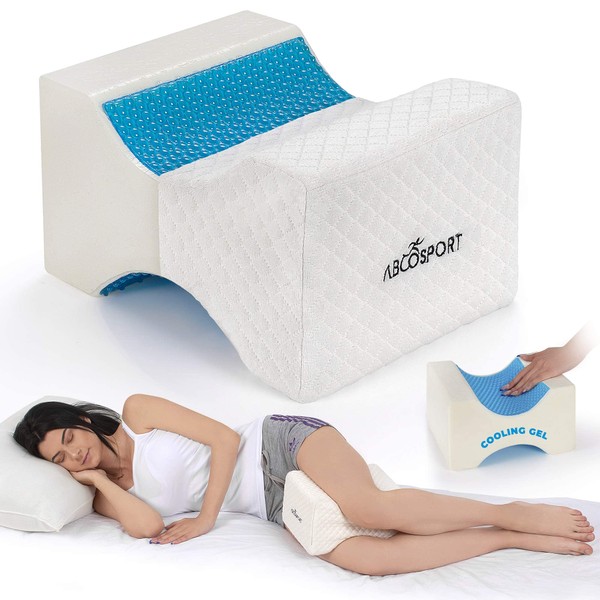 Abco Tech Memory Foam Knee Pillow with Cooling Gel - Wedge Pillow - Leg Pillow for Side Sleepers, Pregnancy, Spine Alignment, Pain Relief - Pillow for Between Legs When Sleeping - with Washable Cover