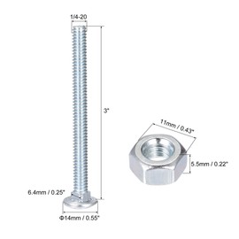 sourcing map 1/4-20 x 3" Square Neck Carriage Bolts with Nuts & Washers, Carbon Steel Coach Bolt Screws 10 Set