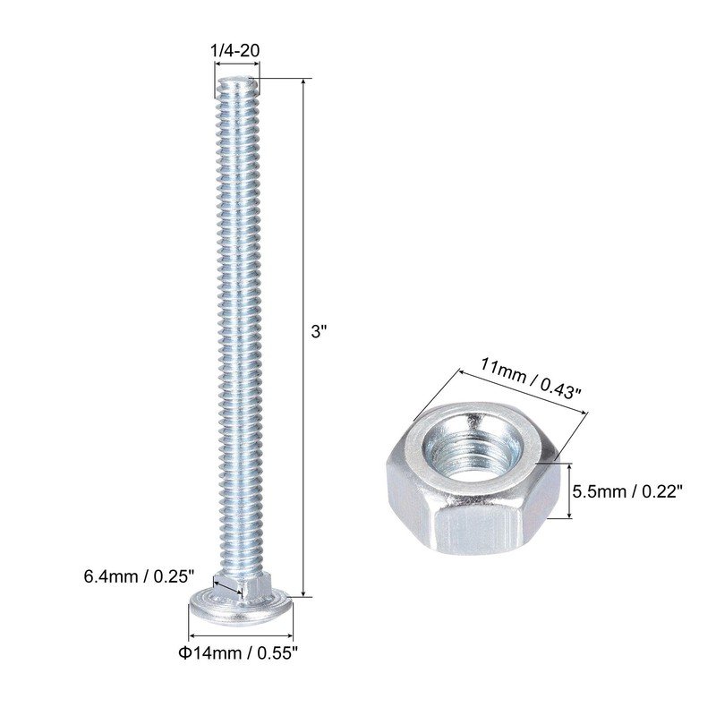 sourcing map 1/4-20 x 3" Square Neck Carriage Bolts with