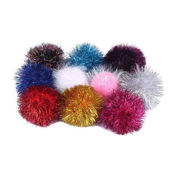 YYCRAFT 12 pcs Jumbo Glitter Tinsel Pom Poms Sparkle Balls for DIY Craft,Cat Toys(2 Inch,12 Colors)