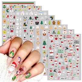 8 Sheets Christmas Nail Art Stickers 3D Snowflakes Elk Santa Claus Nail Stickers for Nail Art Self-Adhesive Winter Xmas Nail Art Supplies Designs Holiday Nail Decals for Women Acrylic DIY Nails