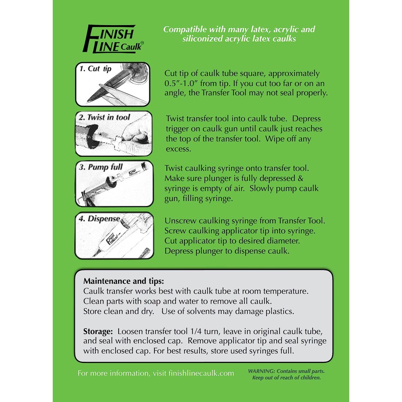 Finish Line Caulk Syringe Style Precision Caulking Tool (Finish Line