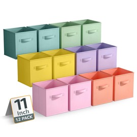 Sorbus 11 Inch Storage Bins - Sturdy Collapsible Fabric Storage Cubes with Handle - 12 Foldable Baskets for Organizing Clothes, Toys, Books - Storage Baskets for Shelves, Closets