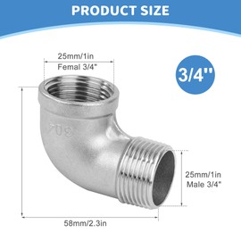 Stainless Steel 90 Degree Angle Connector, 3 Pieces 3/4 Inch Male x 3/4 Inch Female Stainless Steel 304 Elbow Connector Pipe Fitting for Water, Air, Sanitary