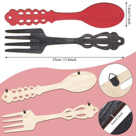 Jetec 2 Pieces Large Fork and Spoon Wall Decor Wooden Spoon Shaped Wall Sign Fork Shaped Hanging Sign Farmhouse Kitchen Wall Decors for Home Kitchen Dining Living Room Decor (Red, Heather Gray)