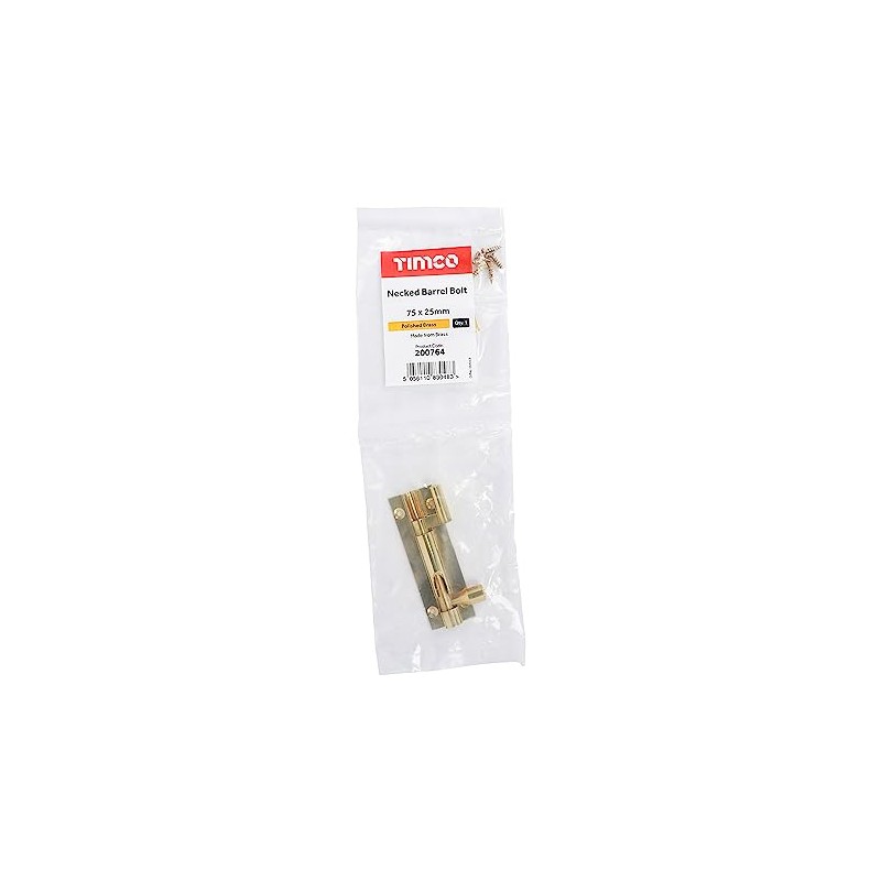Timco - Necked Barrel Bolt - Polished Brass (Size 75