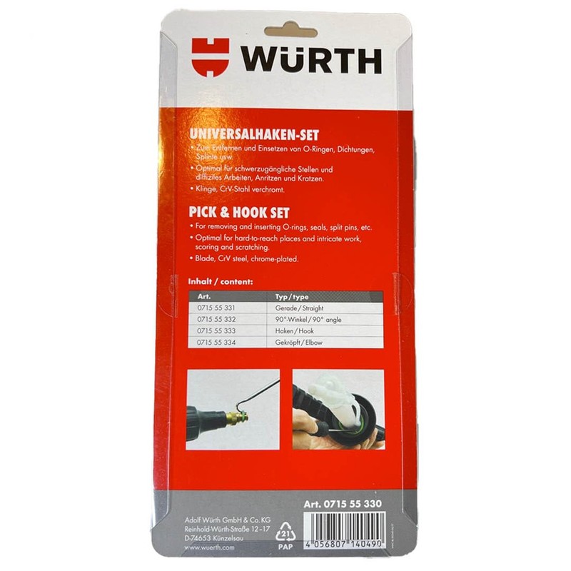 Würth 071555330 Universal Hook Set of 4 240 mm O-Ring