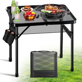 Ciavca Upgraded Folding Grill Table - Metal Portable Camping Table, 2 Height Adjustable Max 22", Lightweight Foldable for Outside BBQ 24"x15.8"