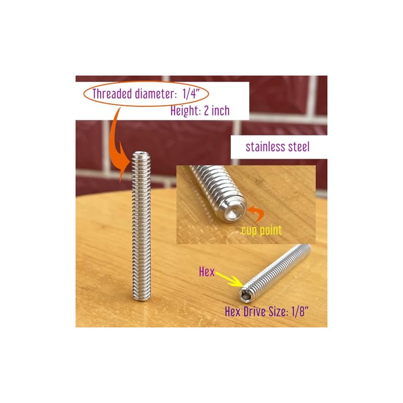 10 Piece 1/4-20 x 2" Stainless Steel Set Screws Cup
