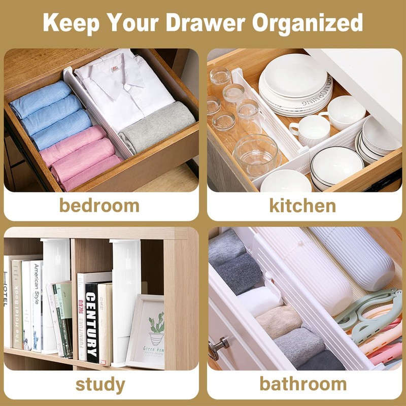 Lighterday 4-Pack Adjustable Drawer Dividers,Expandable Plastic Kitchen Clothes Drawer Organisers,Drawer
