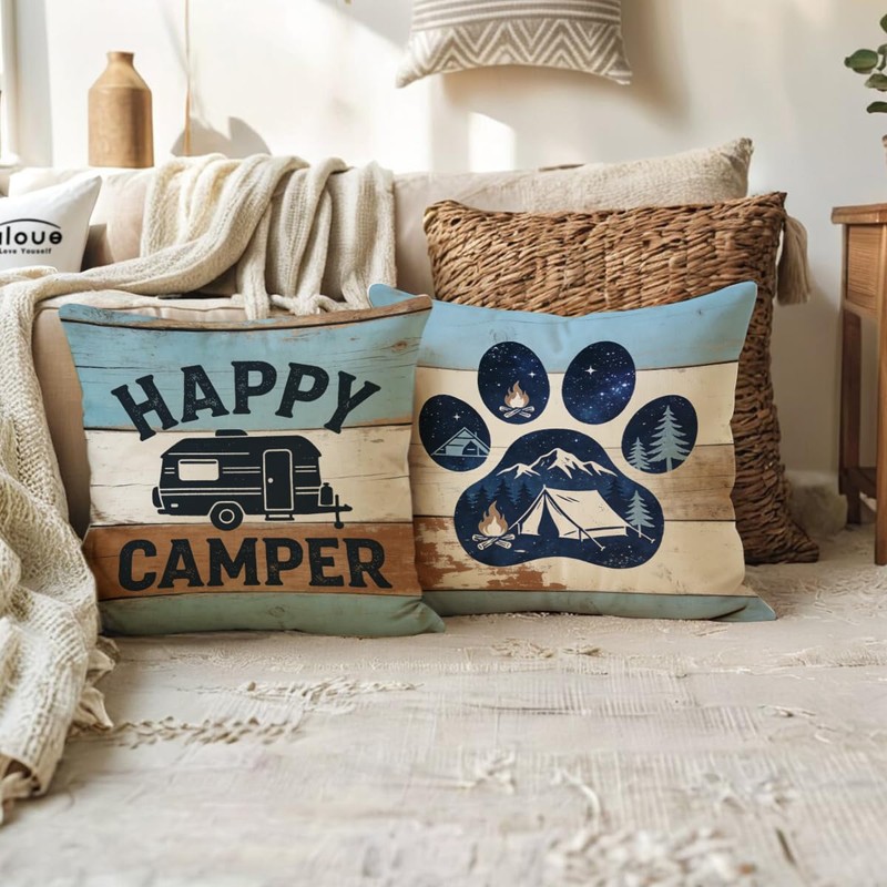 ULOVE LOVE YOURSELF Camping Throw Pillow Covers 4Pack Adventure Awaits