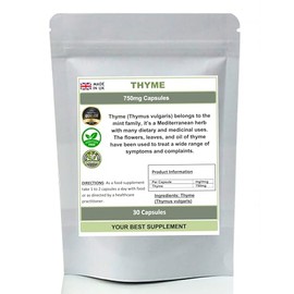 Thyme Capsules 750mg Thymus vulgaris 100% Natural (No fillers) (30)
