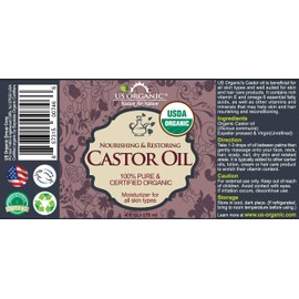 US Organic Castor Oil, USDA Certified Organic,Expeller Pressed, Hexane Free, 100% Pure & Natural moisturizing and emollient properties, For Skin, Hair Care, Eyelashes, DIY projects (4 oz (115 ml))