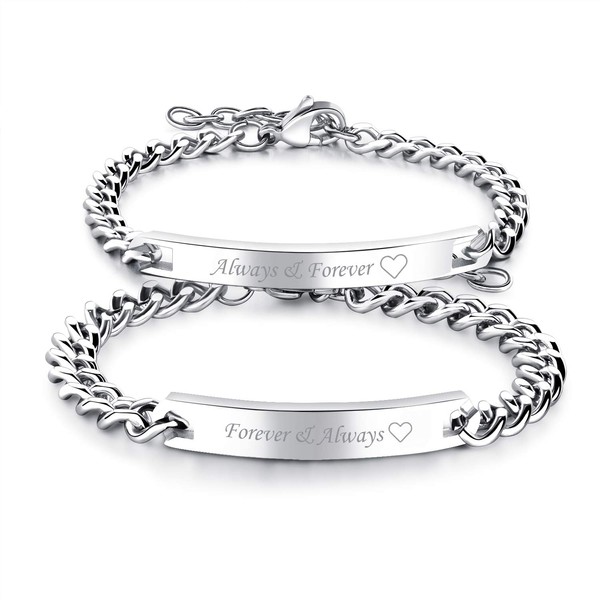 Cupimatch 2pcs His and Hers Couple Bracelets Set, Adjustable Titanium