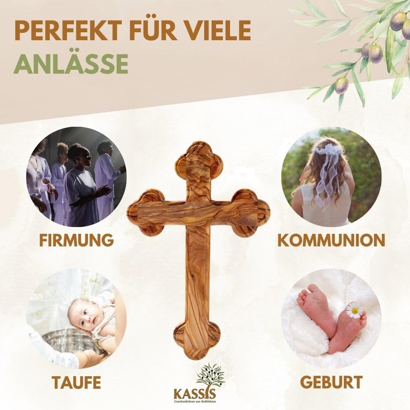Kassis Geschenkartikel Olive Wood Cross Crucifix Wall Cross Simple with