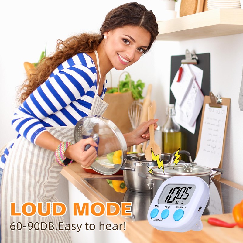 12 Pack Digital Kitchen Timers for Cooking, Small Magnetic Countdown