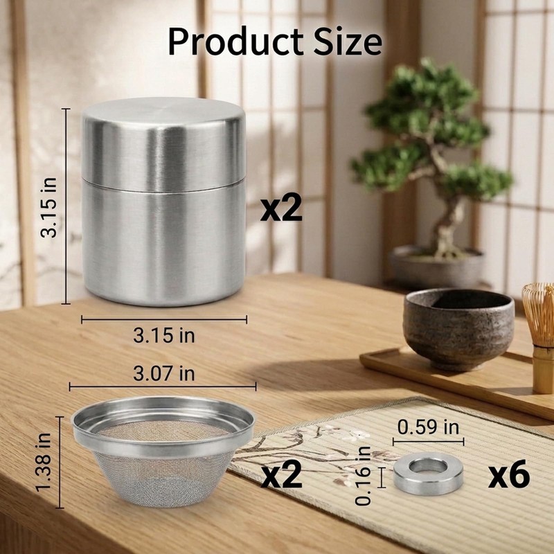 2-Pack Matcha Powder Sifter Container with 6 Stainless Steel Sifting